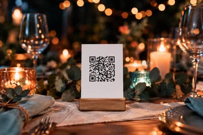 Tischkarte mit QR-Code zur Event-Galerie